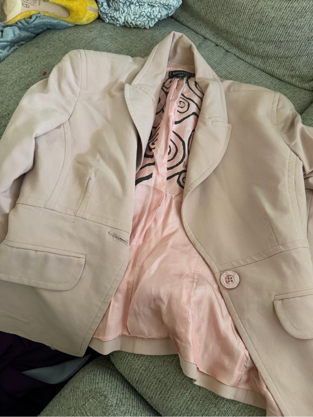 bebe Pale Pink Tailored Blazer with Satin Lining